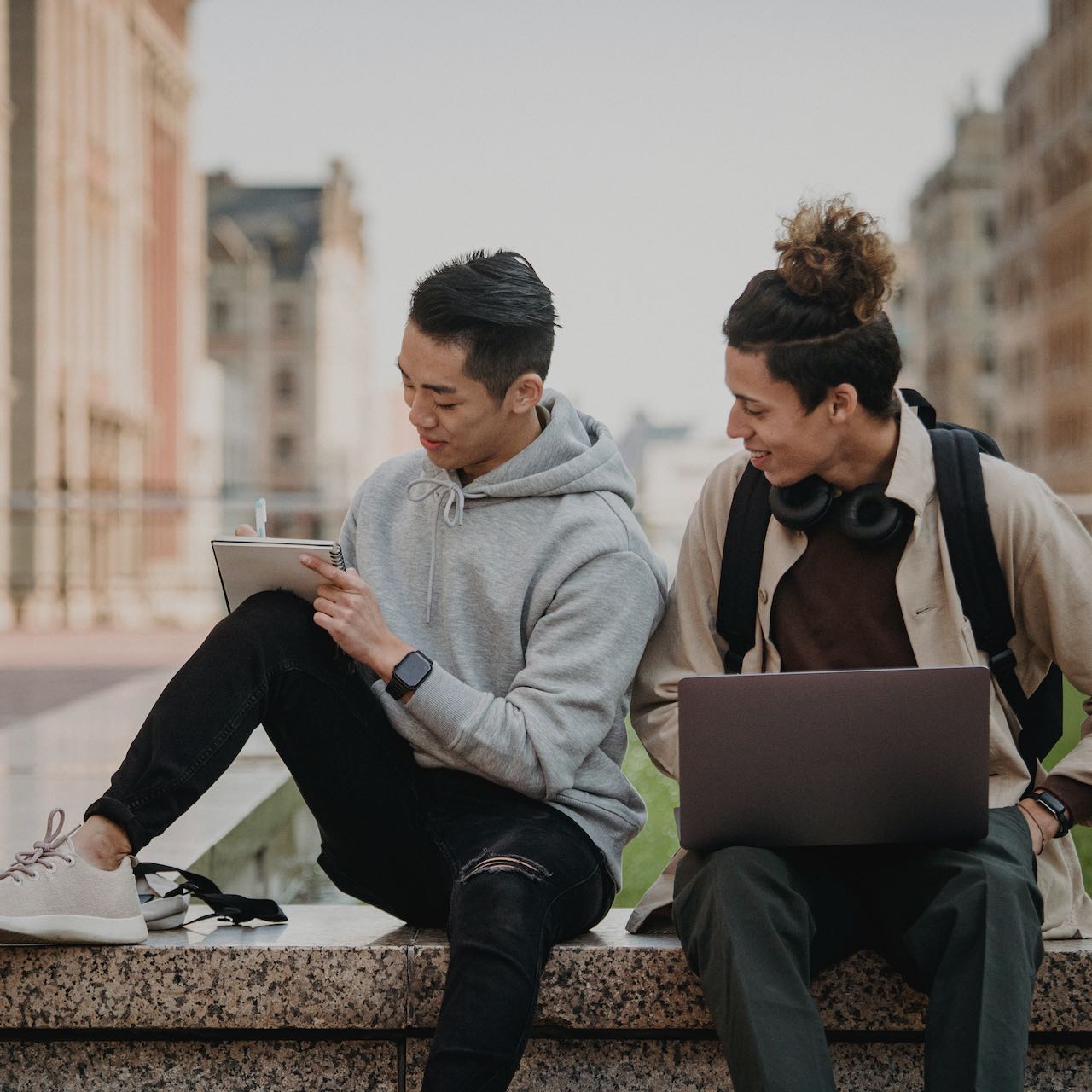 photo of two students studying
