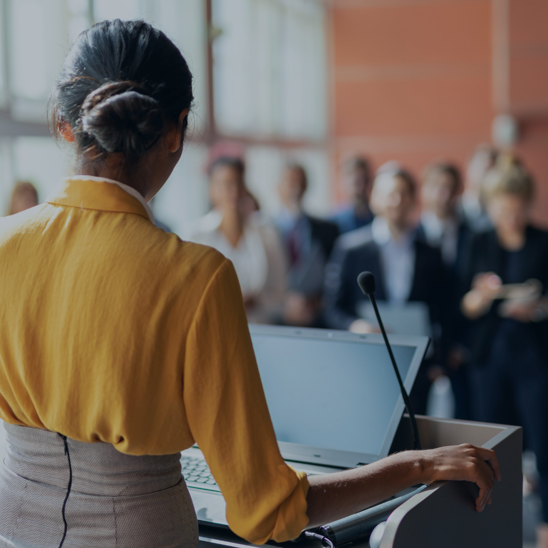 Person speaking at an event