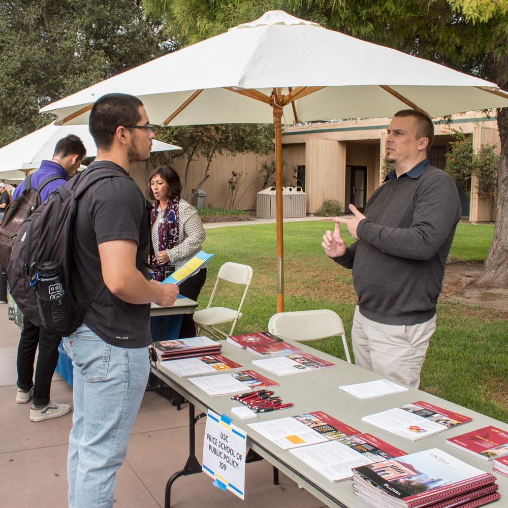 UCSB student and grad school admissions officer discussing graduate school for grad school 101