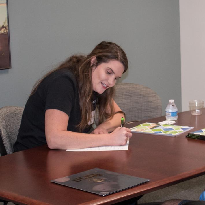 UCSB student receiving grad school essay critique from recruiter for essays